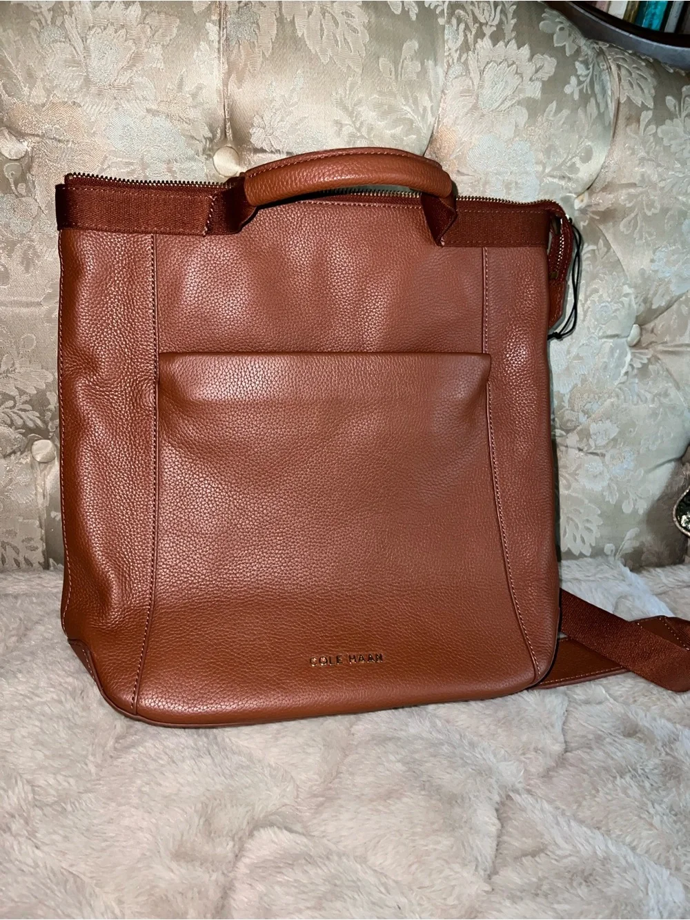 Cole Haan Brown Pebbled Leather Convertible Backpack Tote